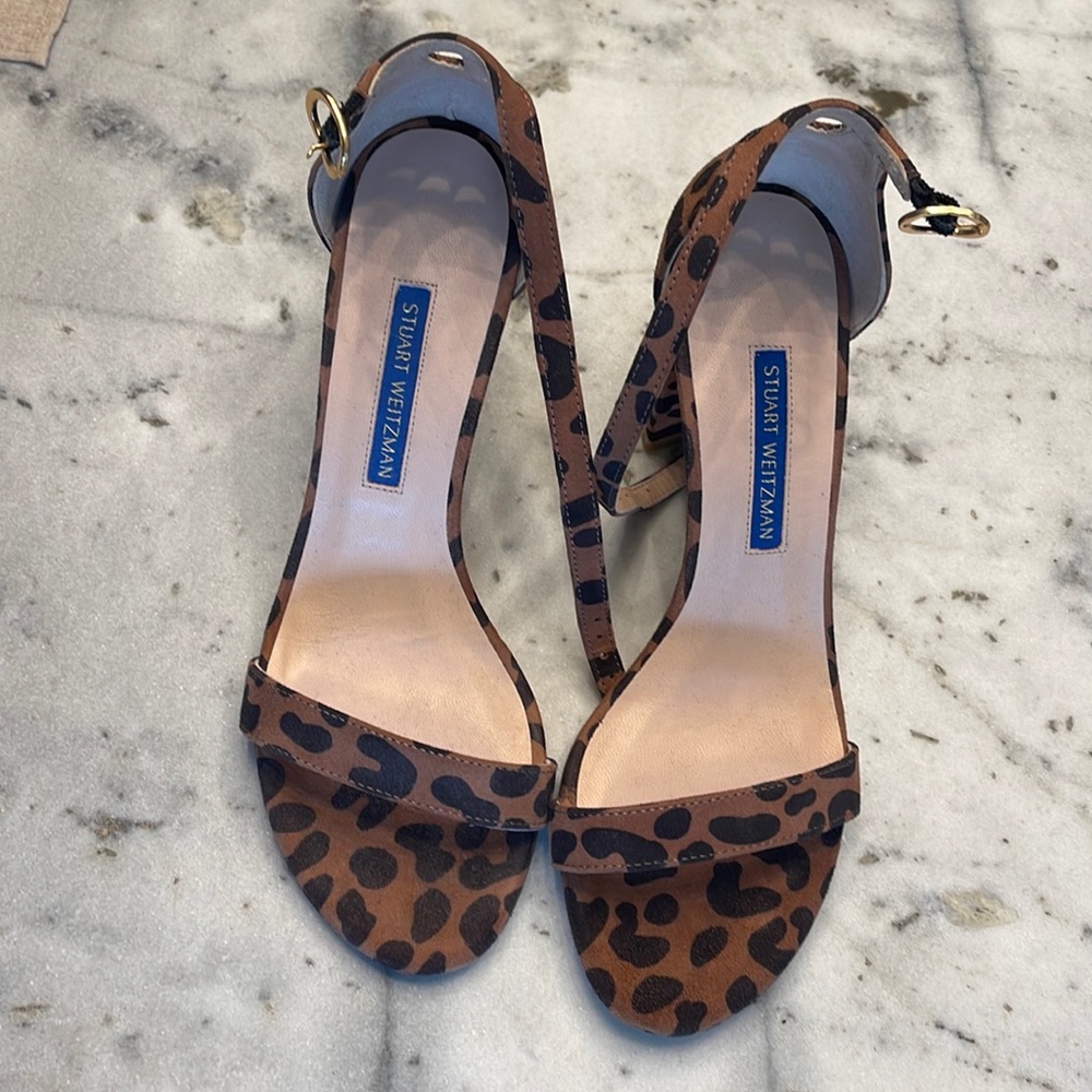 Start Weitzman leopard nearly nude sandals